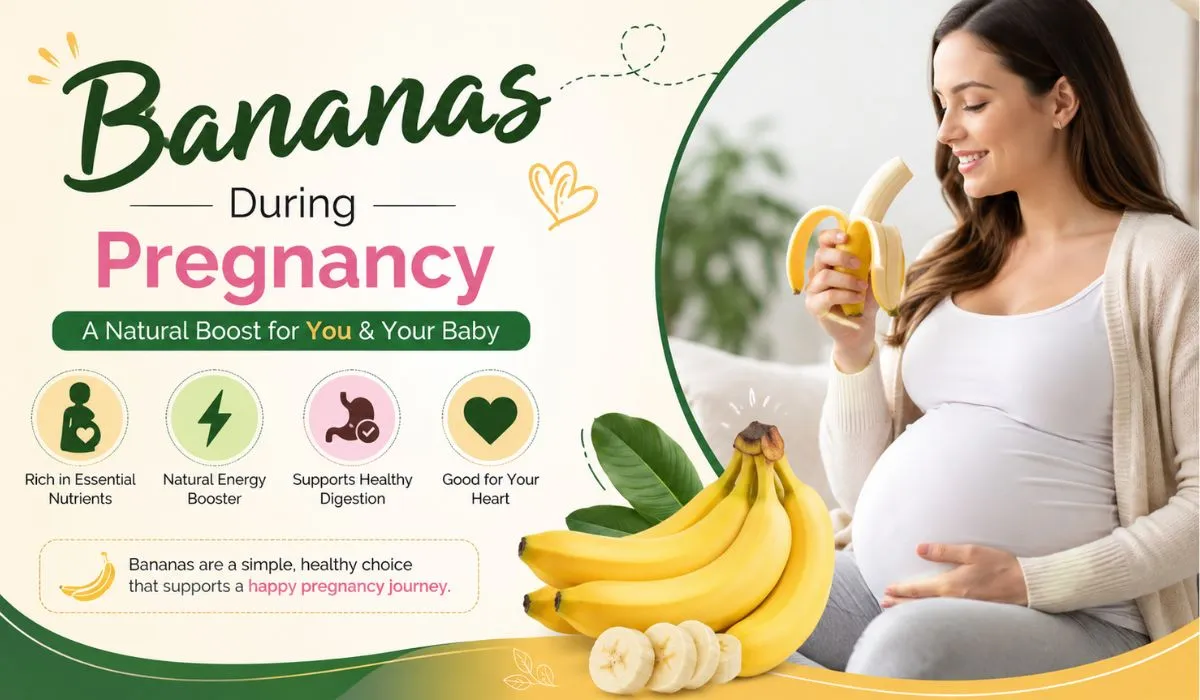 Bananas during pregnancy with a pregnant woman holding a banana