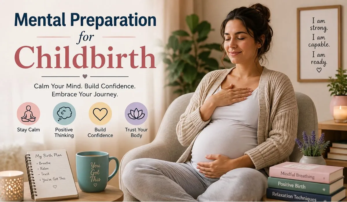Pregnant woman practicing mental preparation for labor and childbirth