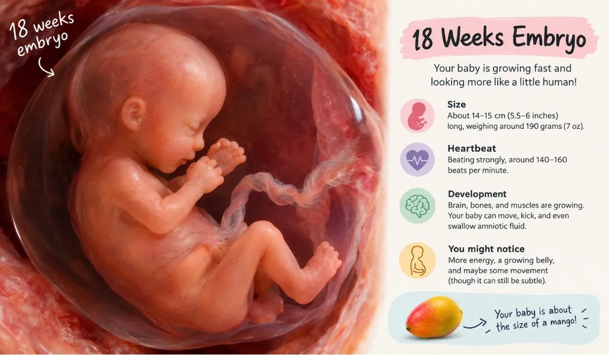 18 weeks embryo showing fetal development in the womb