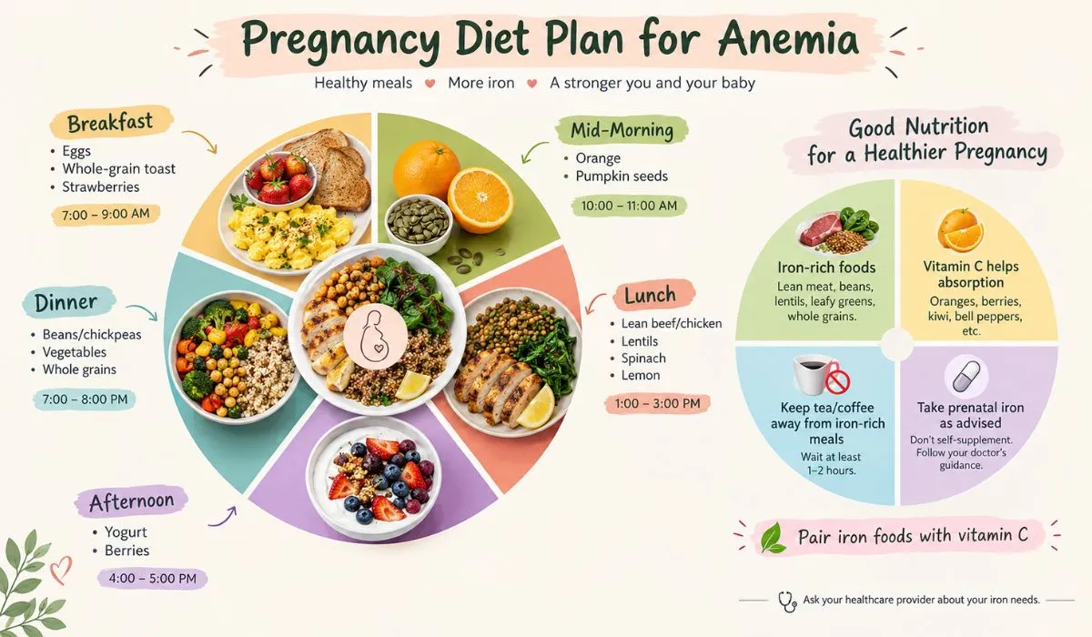 Pregnancy diet plan for anemia with iron-rich foods