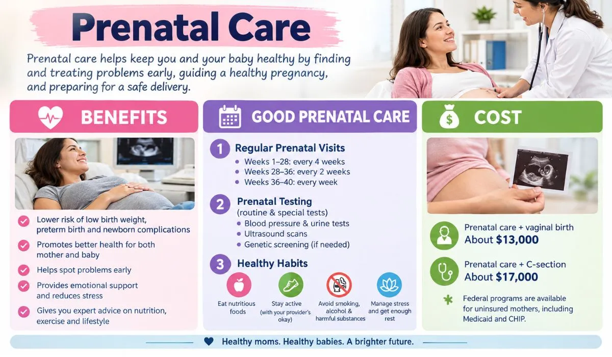 Prenatal care during pregnancy with healthy mother and baby